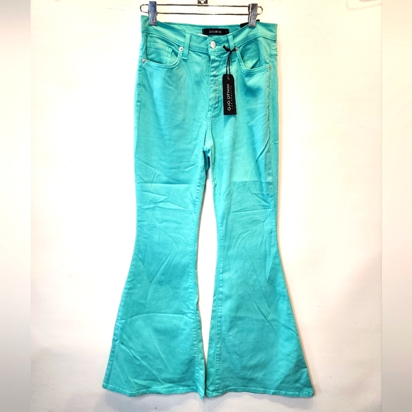 DJG Denim High Waisted Flare Jeans Teal Aqua Stretch Retro Style Jeans Size 11 - Picture 1 of 9